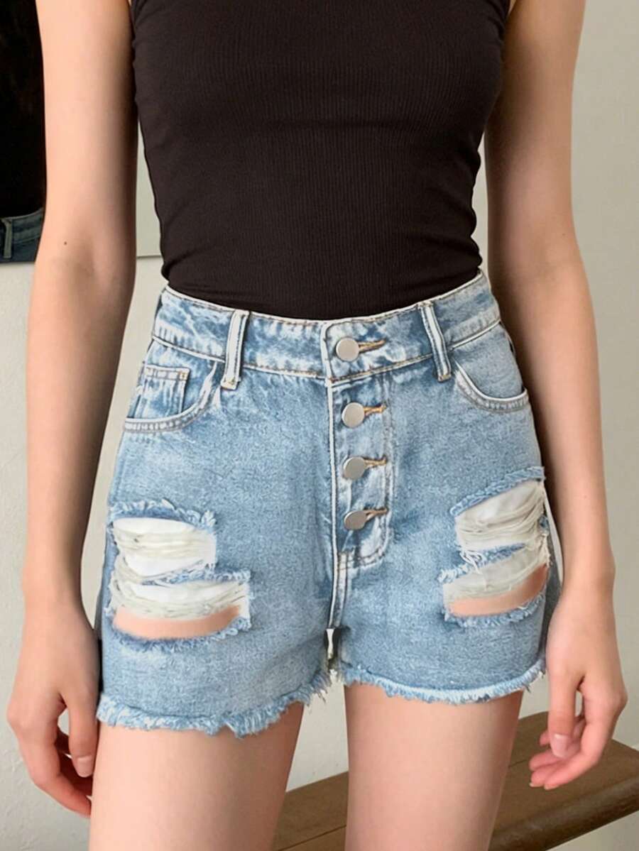 Celana Pendek Denim Wanita Mod - Shorts Denim Frayed ulasan dan harga
