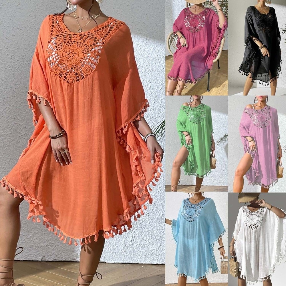 Gaun Pantai Berkerah Kotak unt - Cover Up Kaftan ulasan dan harga